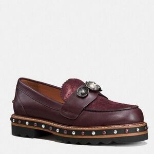 Coach Burgundy Lenox Leather Loafers in Tea Rose